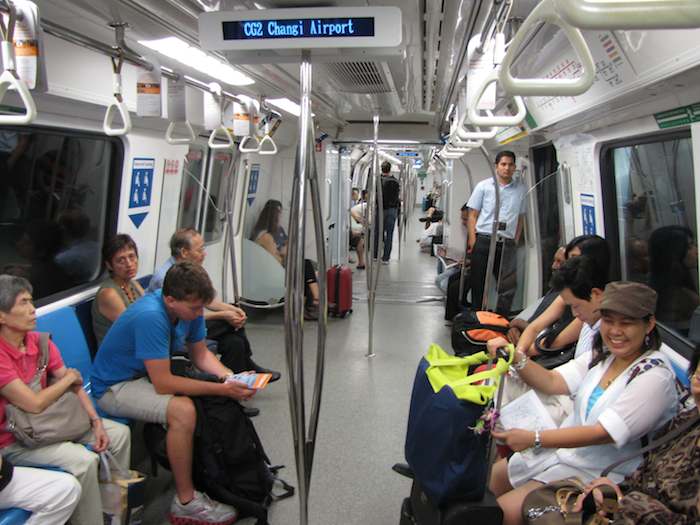 photo inside Singapore subway car at the airport