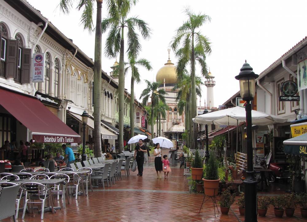 Pedestrian street lined with shops